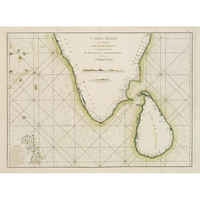 Carte Plate qui comprend l'Isle de Ceylan, une partie des Côtes de Malabar et de Coromandel.