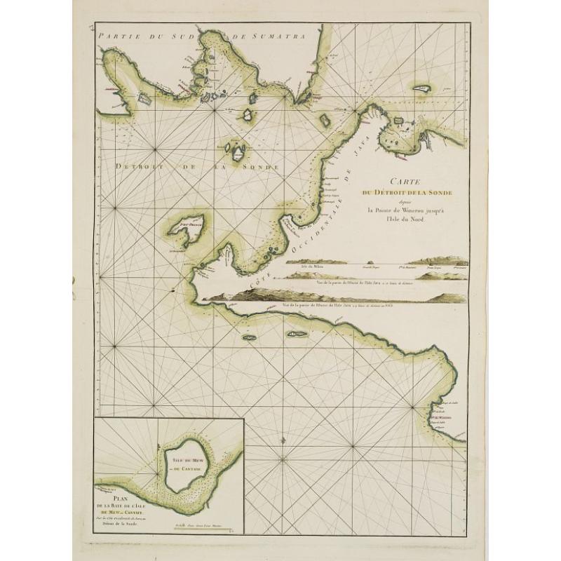 Carte du Détroit de la Sonde depuis la Pointe de winerou jusqu'à l'Isle du Nord.Plan de la Baye de l'Ile de Mew ou Cantaye?