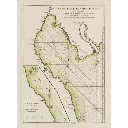 Carte Plate du Golf du Siam avec une partie des Côtes de Malaye et de Camboje depuis l'Isle Timon, jusqu'à celle Condor./ Plan particulier depuis l'Isle Brala jusqu'à la Grande Isle Ridang.