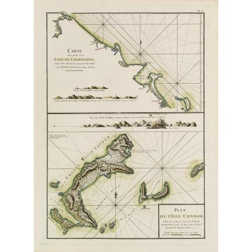 Carte d'une partie de la Côte de Cochinchine depuis l'Isle Cham-Collan jusqu'à la Rive du Roi.Plan de l'Isle Condor