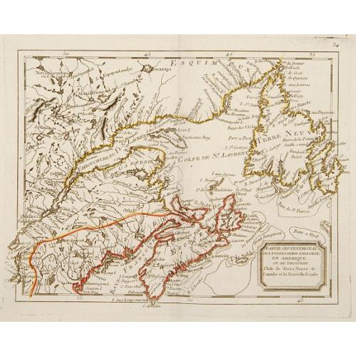 Old map image download for Partie Septentrional des Possessions Angloise En Amérique ou se trouvent l\'Isle de Terre-Neuve le Canada et la Nouvelle Ecosse.
