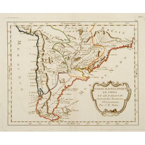 Old map image download for Terre Magellanique le Chili et le Paraguay.