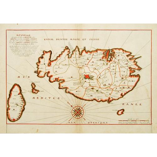 Old map image download for Nouvelle Description de l'Isle de Malte jadis Melita, et des Isles de Comin et Cominot, avec l'Isle et Principauté de Goze..