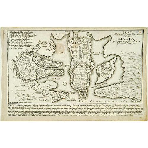 Old map image download for Plan Alt und Neuer Fortificatizon von Malta gelegen auf der Insul gleiches Namens. [Valletta]