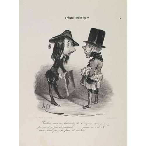 Old map image download for Tailleur vous me demandez de l'argent, mais je n'en fais pas et je fais des portraits..... prenez ça c'est Mme votre épouse que j'ai faite de souvenir. (Plate 6 from Le Charivari, Scènes grotesques.)