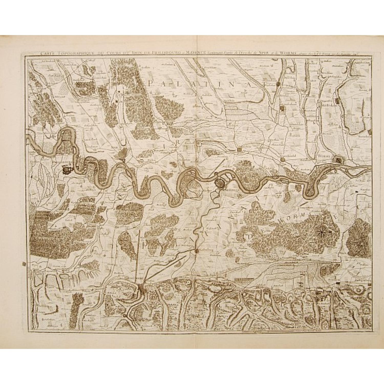 Carte topographique du cours du Rhin de Philisbourg a Mayence. . .