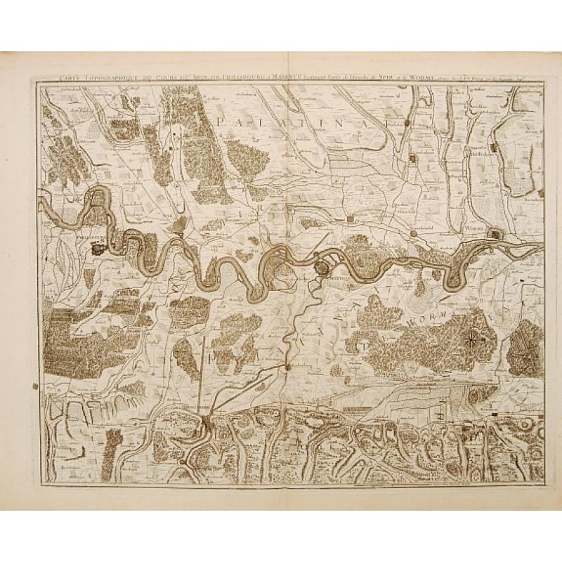 Carte topographique du cours du Rhin de Philisbourg a Mayence. . .