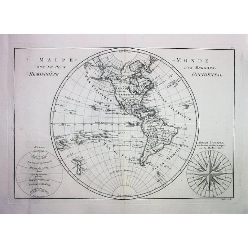 MAPPE-MONDE SUR LE PLAN D'UN MÉRIDIEN. HÉMISPHÈRE OCCIDENTAL.