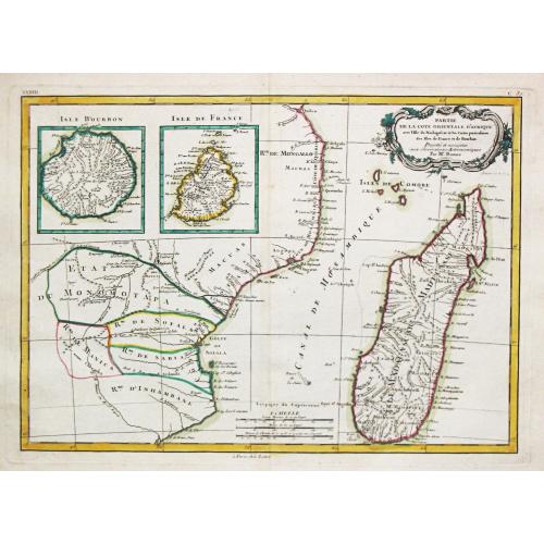 Old map image download for [Lot of 7 map / prints of Madagascar] Parte de la Cote Orientale d' Afrique avec l' Isle de Madagascar et les Cartes particulières des Isles de France et de Bourbon.