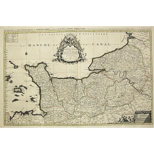 Old map image download for Le Duche et Gouvernement de Normandie divisee en Haute et Basse Normandie. Paris, 1695.