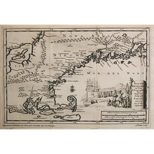 Old map image download for Nieuw Engeland in Twee Scheepstogten door Kaptein Johan Smith in de Jaren 1614 en 1615 Bestevend.