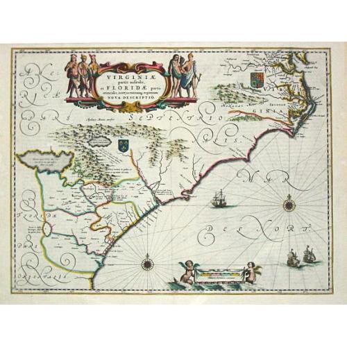 Old map image download for Virginiae partis australis et Floridae paertis orientalis, interjacentiumq3 regionum Nova Descriptio.