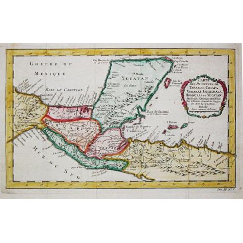 Old map image download for Carte des provinces des Tabasco, Chiapa, Verapaz, Guatamala, Honduras et Yucatan. 