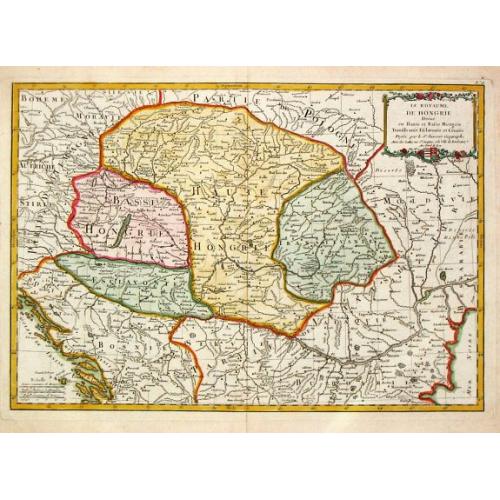 Old map image download for Le Royaume de Hongrie Divisé en Haute et Basse Hongrie Transylvanie Esclavonie et Croatie.