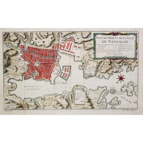 Old map image download for [Lot of 2 items] Isoletta Desima Abittata Dagli Olandesi Nel Giappone / Plan du port et de la ville de Nangasaki.