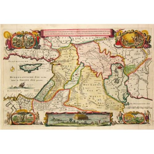 Old map image download for De Gelegentheyt van t' Paradys en t' Landt Canaan, mitsgaders d' eerst bewoonde Landen der Patriarchen.