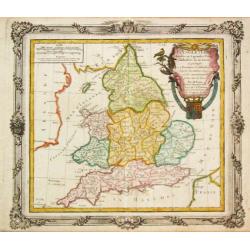 L' Angleterre divises en 5 grandes Parties subsidivisees en 52 Comtes et partagee en 2 Provinces Ecclesiastiques.