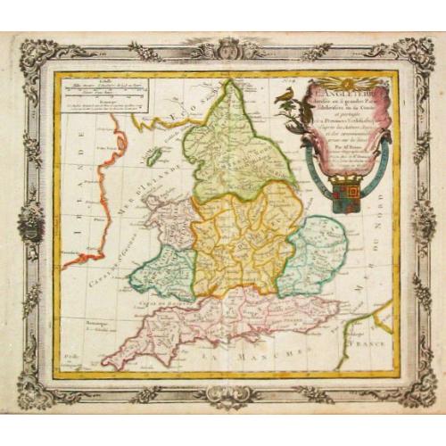 Old map image download for L' Angleterre divises en 5 grandes Parties subsidivisees en 52 Comtes et partagee en 2 Provinces Ecclesiastiques.