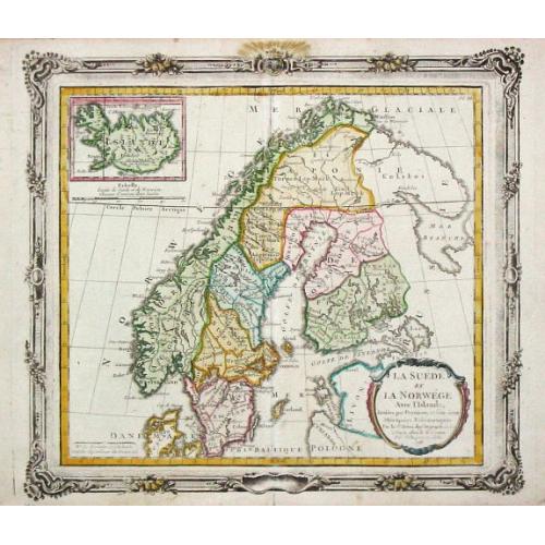 Old map image download for La Suede et La Norwege Avec l' Islande divisee par Provinces et sous deux Metropoles Ecclesiastiques.