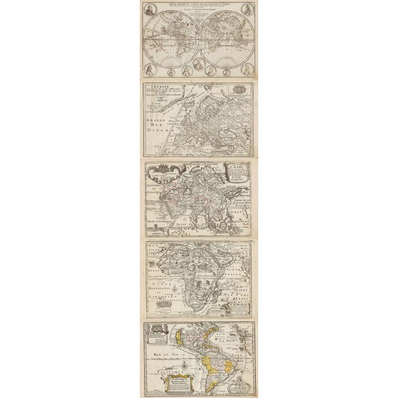 [5 maps] Mappe-Monde ou Carte Generale de la Terre ... / L'Europe ... / L'Asie ... / L'Afrique ... / L'Amerique, Meridionale et Septentrionale ...