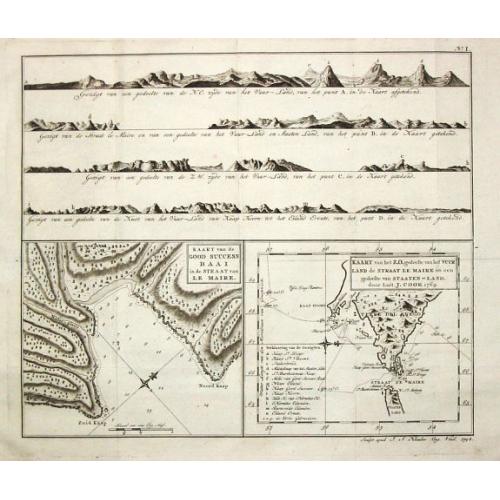 Old map image download for Carte de la Baye du Bon Succès dans le Détroit de le Maire./ Carte de la partie S.E. de la Terre de Feu comprenant le Détroit de le Maire et une part.ie de la Terre des Etats. 1769.