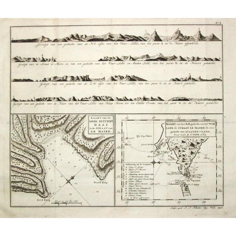 Carte de la Baye du Bon Succès dans le Détroit de le Maire./ Carte de la partie S.E. de la Terre de Feu comprenant le Détroit de le Maire et une part.ie de la Terre des Etats. 1769.