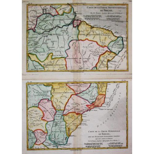 Old map image download for Carte de la Partie Septentrionale / Méridionale du Brésil.