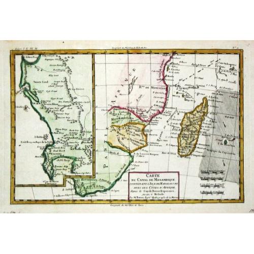 Old map image download for Carte du canal de Mosambique, contenant l' Isle de Madagascar avec les Côtes d' Afrique depuis le Cap de Bonne Esperance jusqu'a Melinde