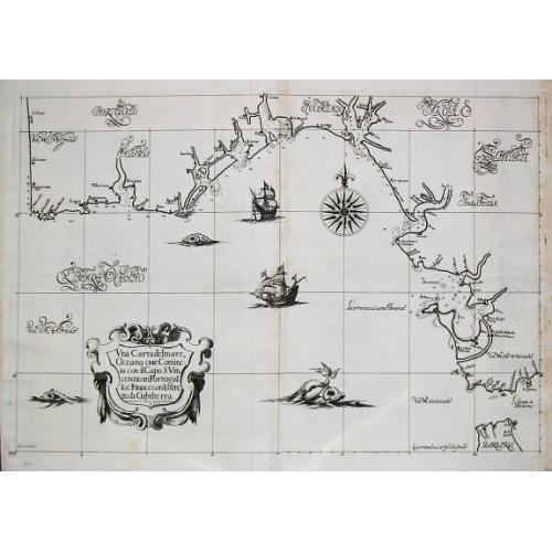 Old map image download for Una Carta del mare Oceano, che comincia con il capo S. Vinzensio in Portugallo, è Finisce con ll stretto de Gibilterra. 