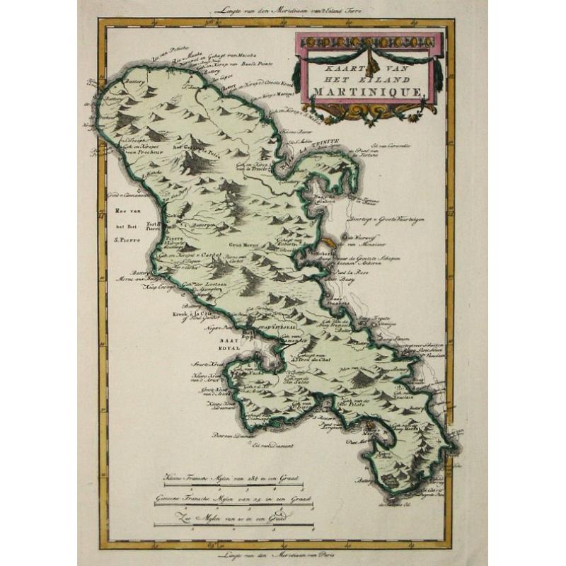 Kaart van het eiland Martinique. 