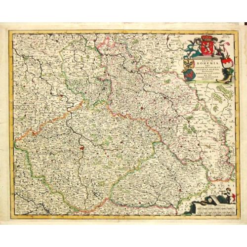 Old map image download for Regnum Bohemia, eique Annexae provinciae uit Ducatus Silesia, Marchionatus Moravia et Lusatia.
