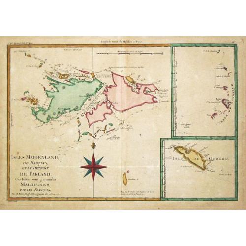 Old map image download for Isles Maidenland, de Hawkins et le Détroit de Falkland. / Isle de Géorgie. / Terre de Sandwich.