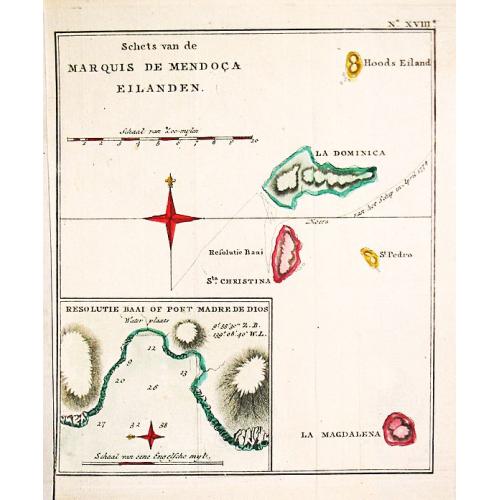 Old map image download for Schets van de Marquis de Mendoca Eilanden. Plus a lot of maps of the Pacific Ocean.