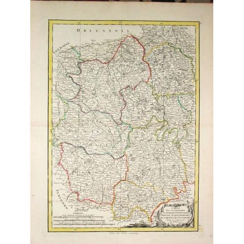 Old map image download for Carte des Gouvernements du Berri, du Nivernois, de la Marche, du Bourbonnois, du Limosin et de l\' Auvergne.