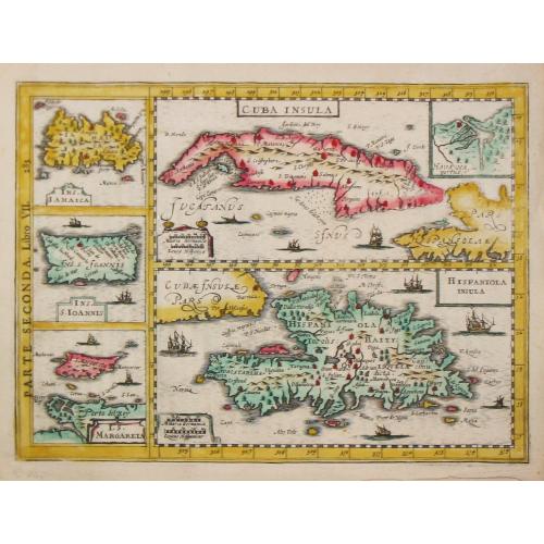 Old map image download for [lot of 8 maps/ prints of the Caribbean] Cuba Insula, inset: Havanna portus; Hispanolia Insula; Insula Iamaica; Ins. S. Ioannis; I.s. Margareta.