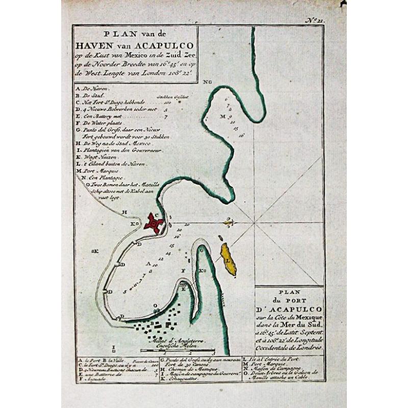 Plan van de haven van Acapulco.