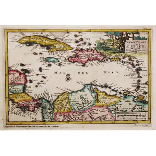 Old map image download for t Vaste Land van Darien ten Zuiden Cuba en Hispaniola Gelegen.