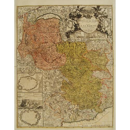 Old map image download for Les Etats de Savoye et de Piemont..