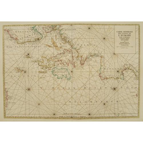 Old map image download for Carte générale des costes de l'Europe sur l'Ocean comprises depuis Dronthem en Norvege jusques au Detroit de Gibraltar.