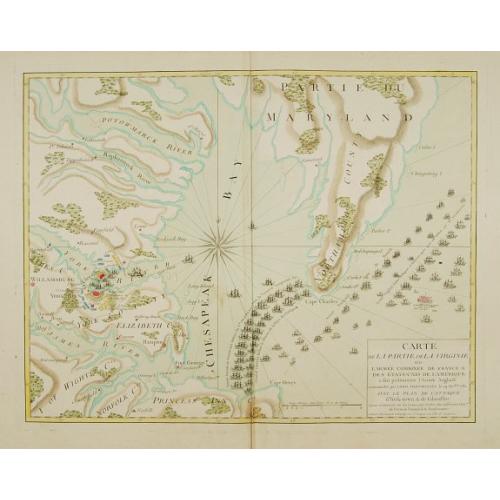 Old map image download for Carte de la partie de la Virginie ou l'armée combinée de France & des Etats-Nies de l'Amérique..