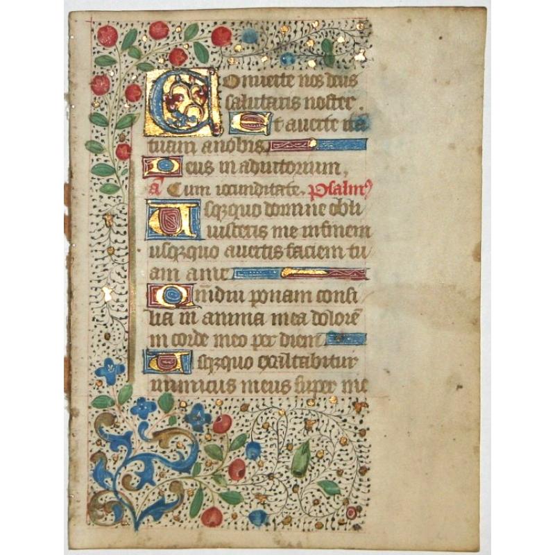 Leaf on vellum from a manuscript Book of Hours.