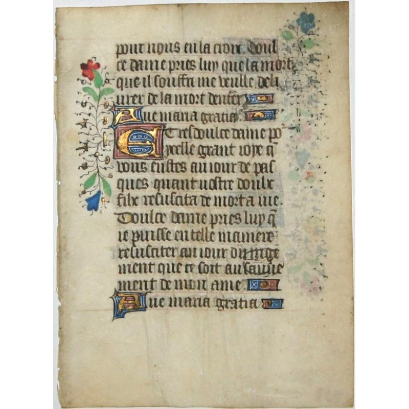 Leaf on vellum from a manuscript Book of Hours.