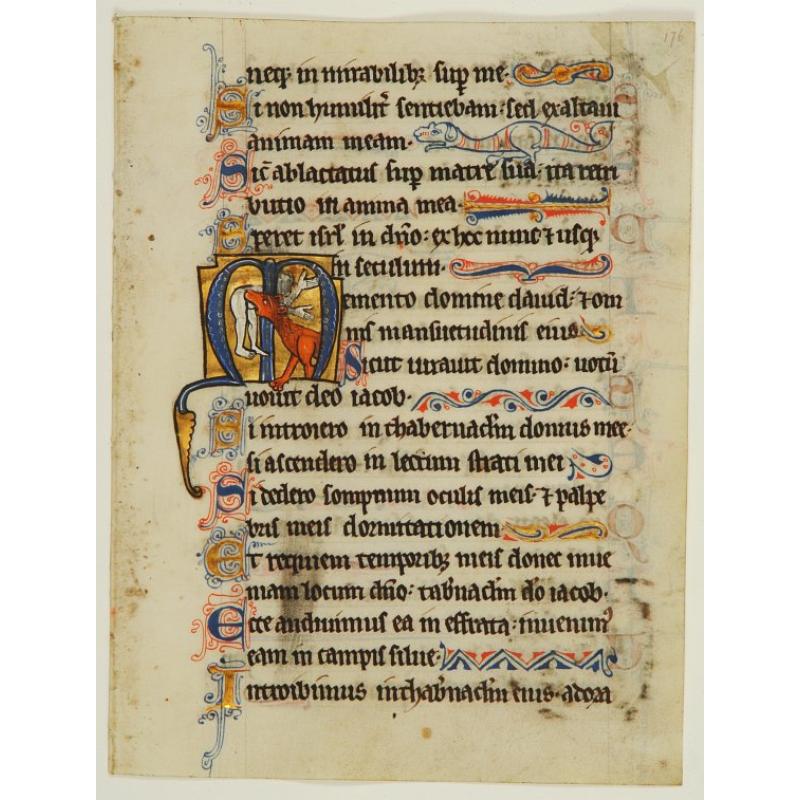 Leaf on vellum from a manuscript Psalter.