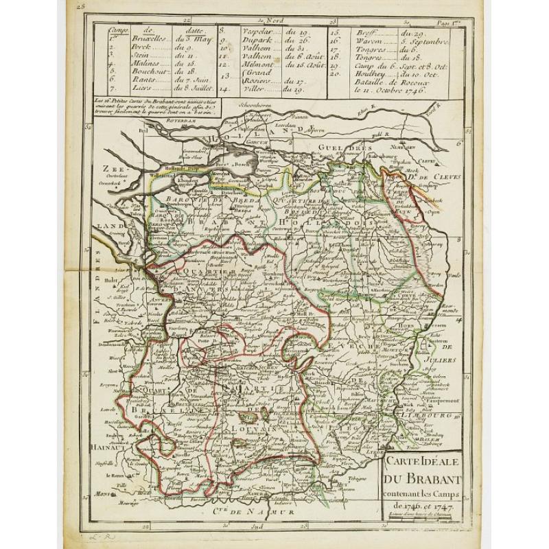 Carte Idéale du Brabant contenant les Camps de 1746 et 1747.