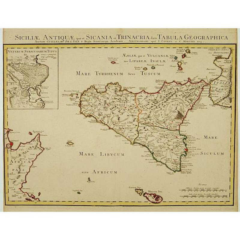 Siciliae Antiquae quae et Sicania et Trinacria dicta tabula geographica.