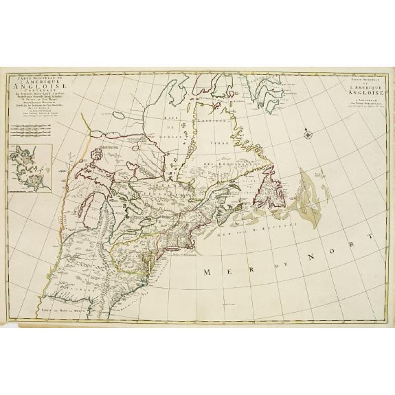 Carte Nouvelle de L'Amerique Angloise Contenant La Virginie, Mary-Land, Caroline, Pensylvania, Nouvelle Jorck, N. Jarsey, N. France..