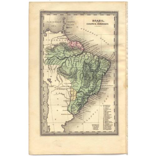 Old map image download for Brazil, with Guiana & Paraguay.