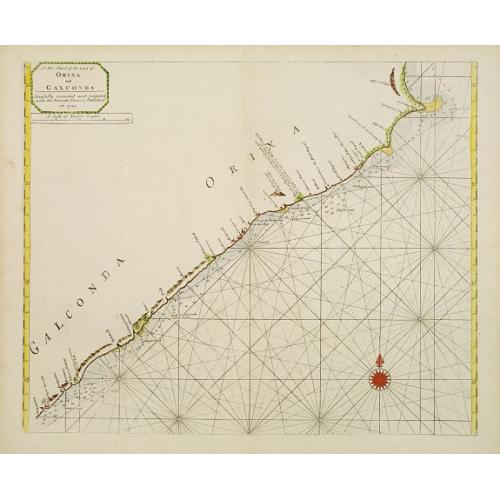 Old map image download for A new chart of the coast of ORIXA and GALCONDA. Carefully corrected and compared with the French charts.