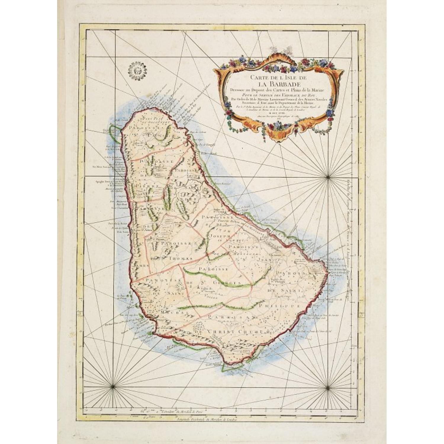 Carte de L'Isle de la Barbade Dressee au depost des cartes et plans de la marine..