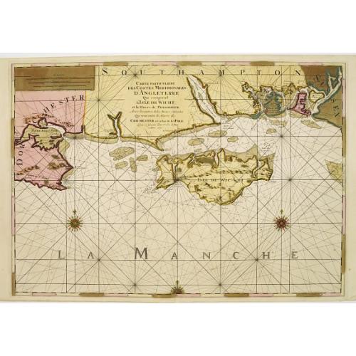 Old map image download for Carte Particulière des Costes Meridionales d'Angleterre qui comprend L'Isle de Wicht..